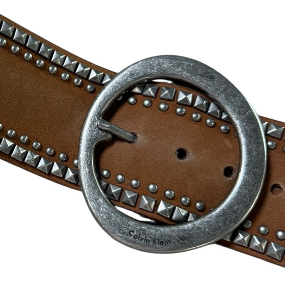 SOLD Vintage Y2K Wide Studded Belt Size Large Brown Genuine Leather Suede - Picture 4 of 10